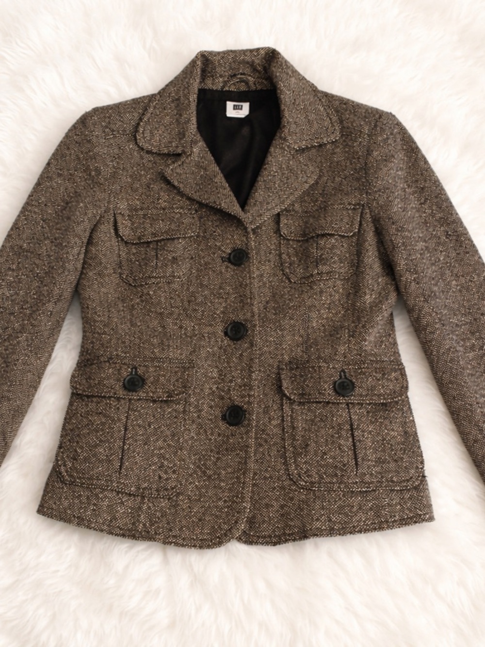 GAP Women’s Large Lined Wool Tweed Blazer – Herringbone Academia Jacket